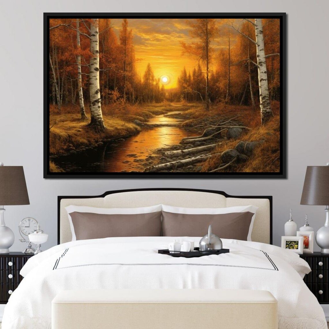 Silver Birch Forest Autumn Sunset Stream Golden Fall Travel Poster - Image 2