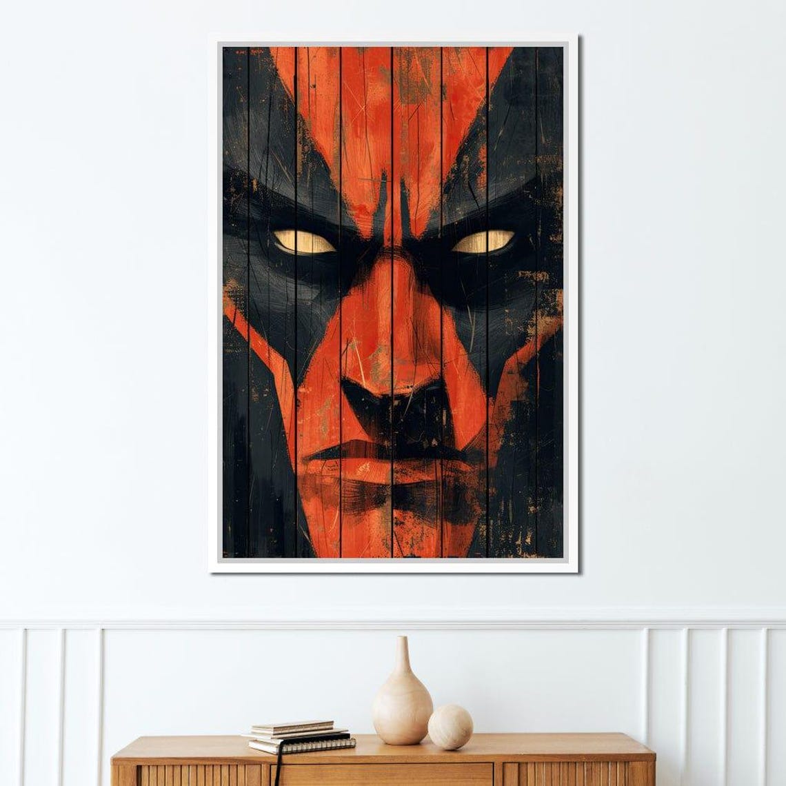 Fiery Crimson Masked Warrior Abstract Face Bold Dark Red Wall Art - Image 4