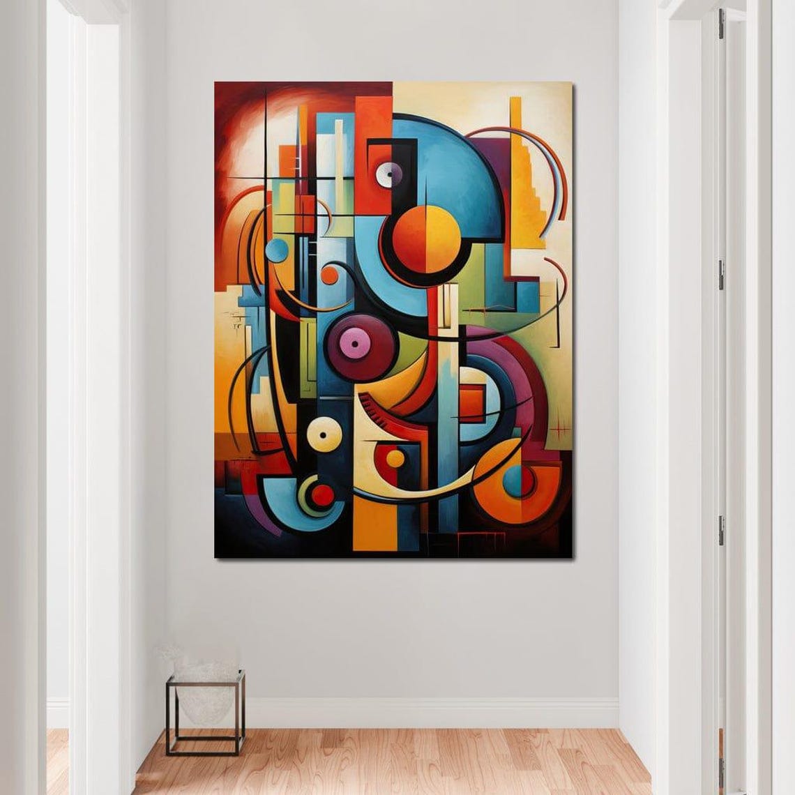 Multicolor Cubist Geometric Circles Framed Modern Abstract Wall Art - Image 4