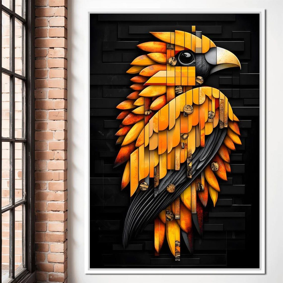 Golden Geometric Parrot Mosaic Tropical Bird Modern Decor Poster - Image 3