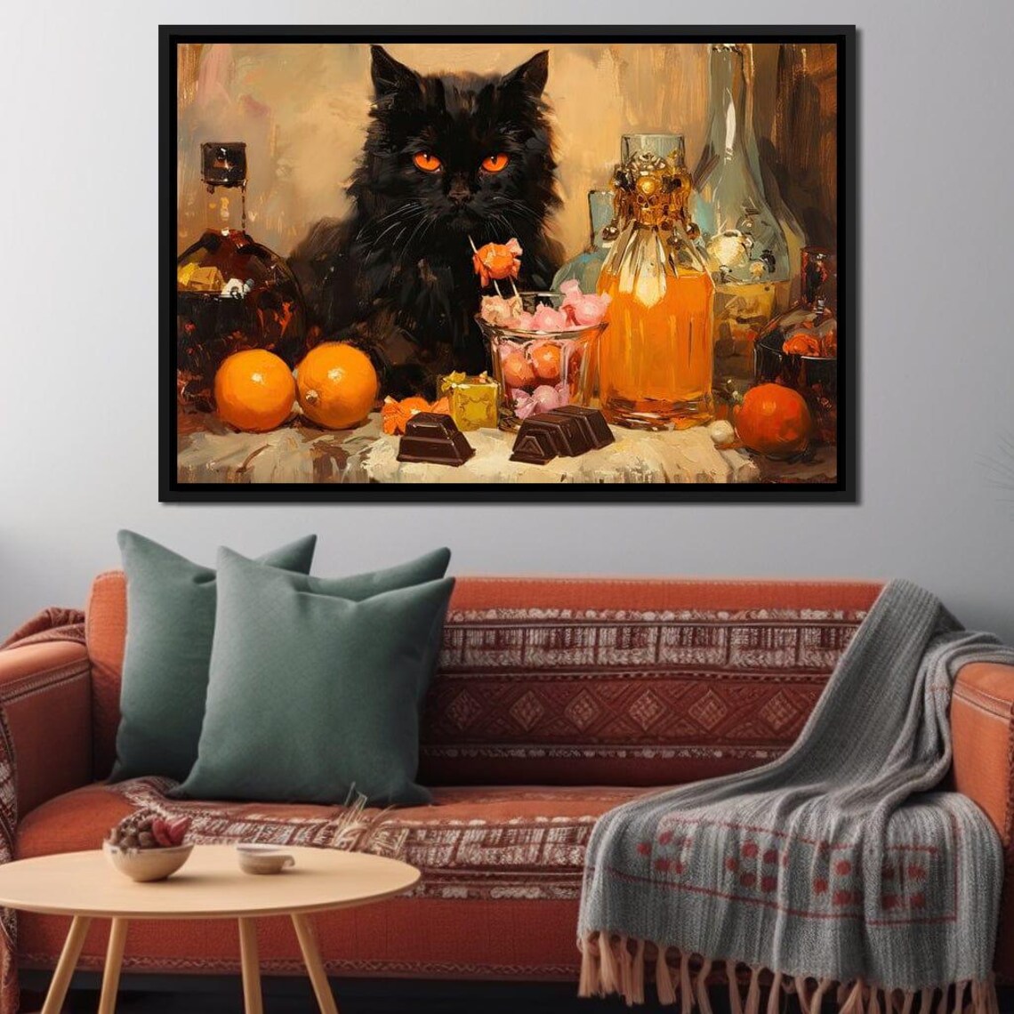 Black Cat Still Life Oranges Chocolate Whiskey Vintage Style Art Poster - Image 4