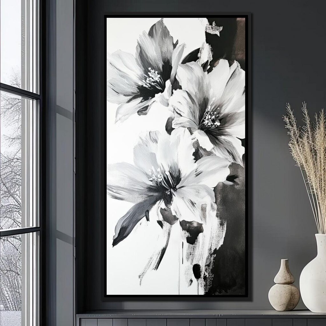 Black and White Floral Abstract Minimalist Botanical Wall Art Print