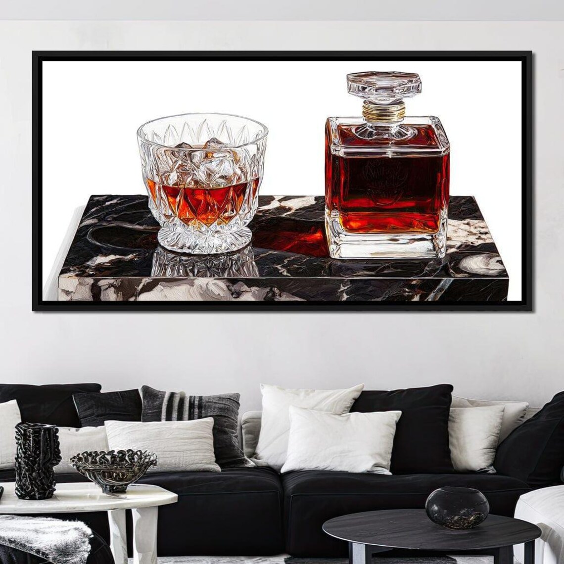 Crystal Whiskey Decanter And Glass On Marble Bar Decor Print - Image 4