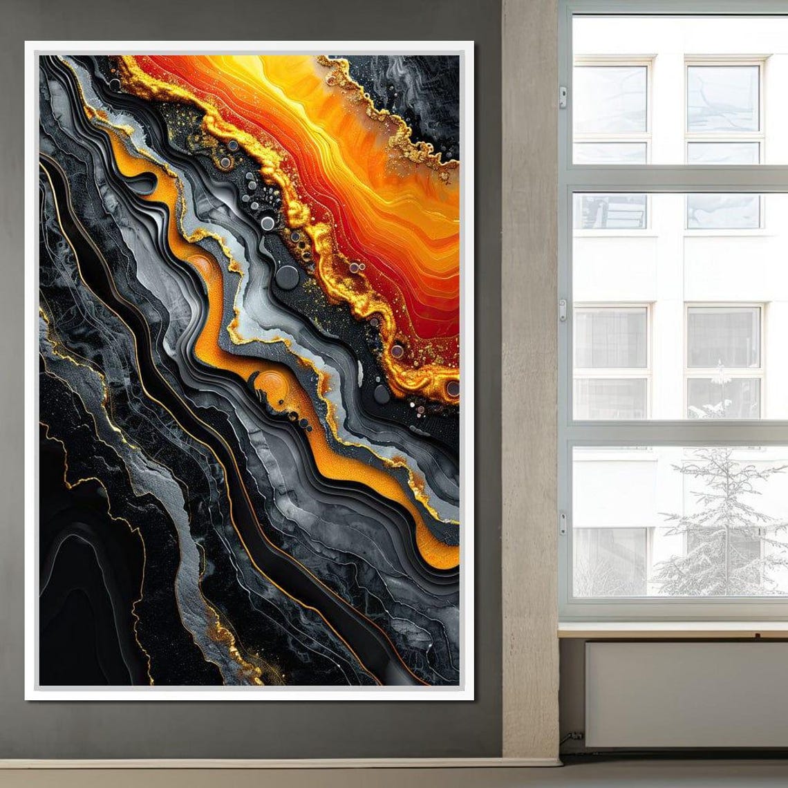 Black Gold Magma Abstract Art Flowing Geode Bands Orange Wall Poster - Image 4