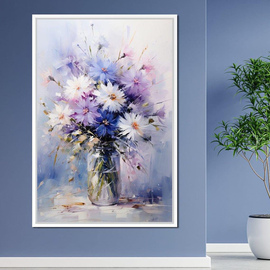 Blue Purple Watercolor Wildflower Bouquet Jar Abstract Art Print - Image 4