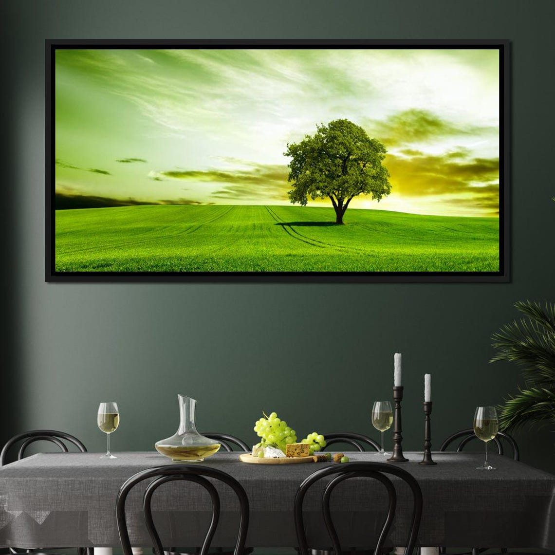 Lone Tree On Rolling Green Prairie Golden Hour Nature Landscape Poster