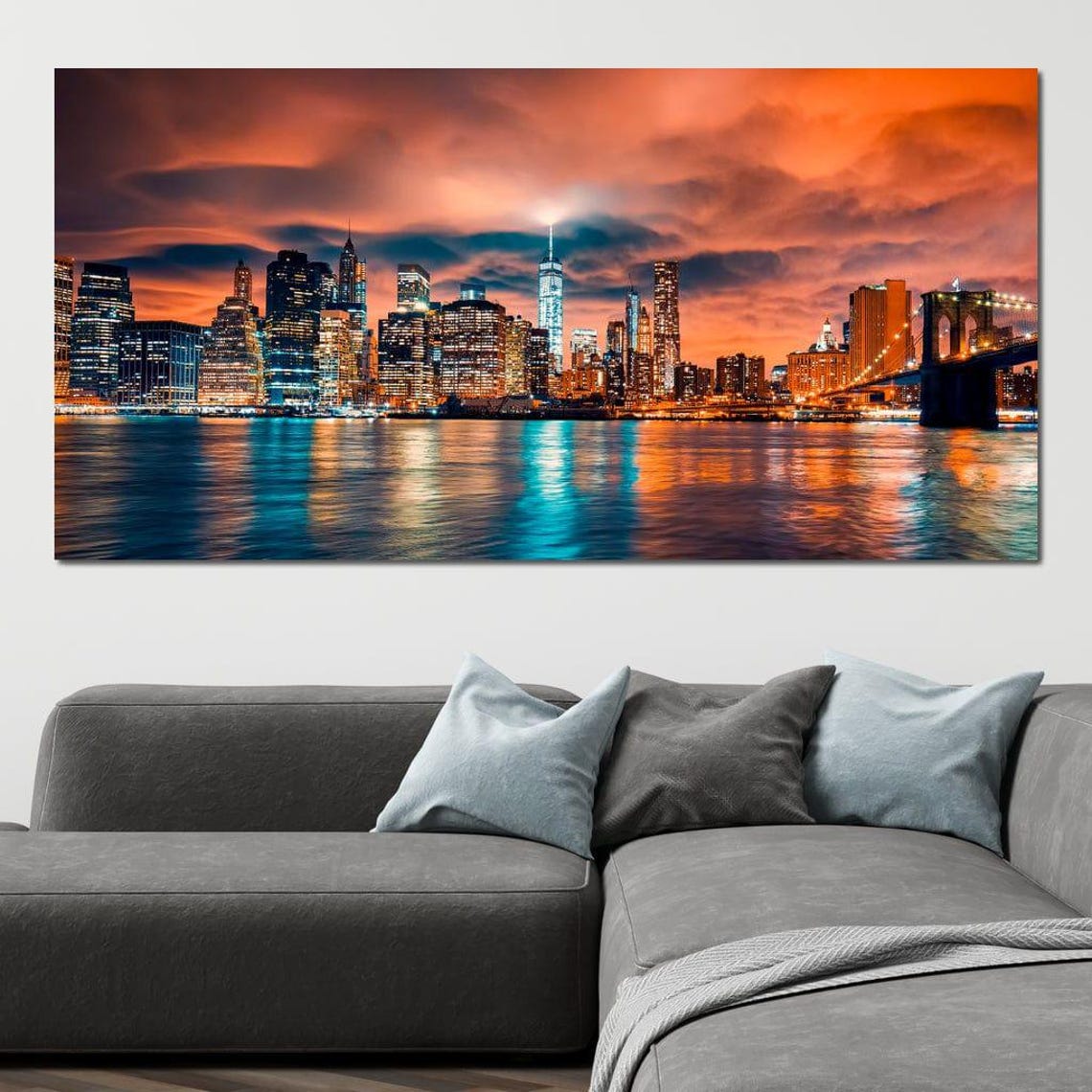 New York City Manhattan Skyline Brooklyn Bridge Sunset View Poster - Image 3