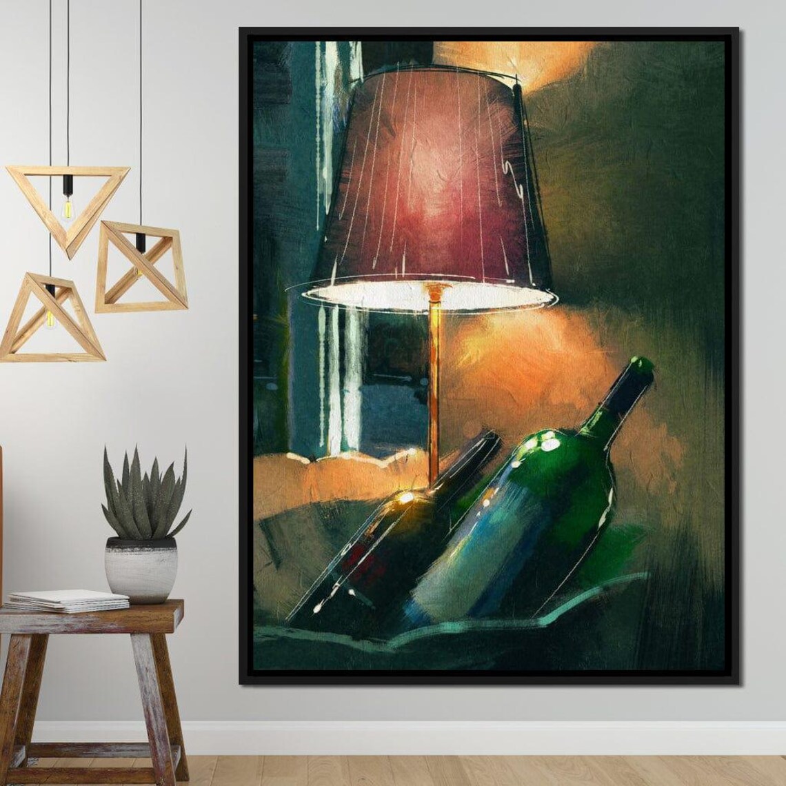 Wine Bottles Warm Lamplight Cozy Evening Painting Romantic Wall Art Print - Image 2