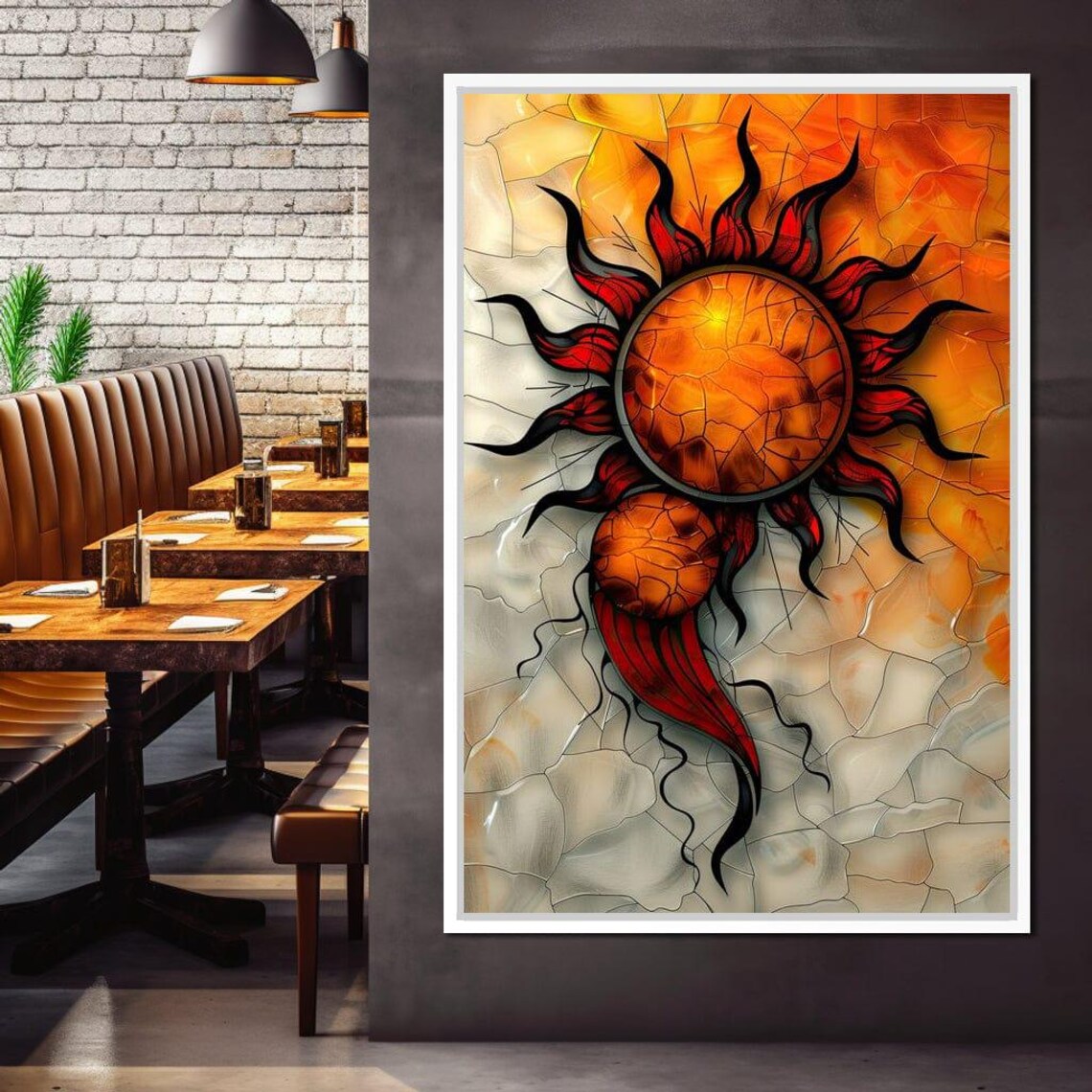 Blazing Crackled Sun Stained Glass Orange Radiant Wall Art Poster - Image 4