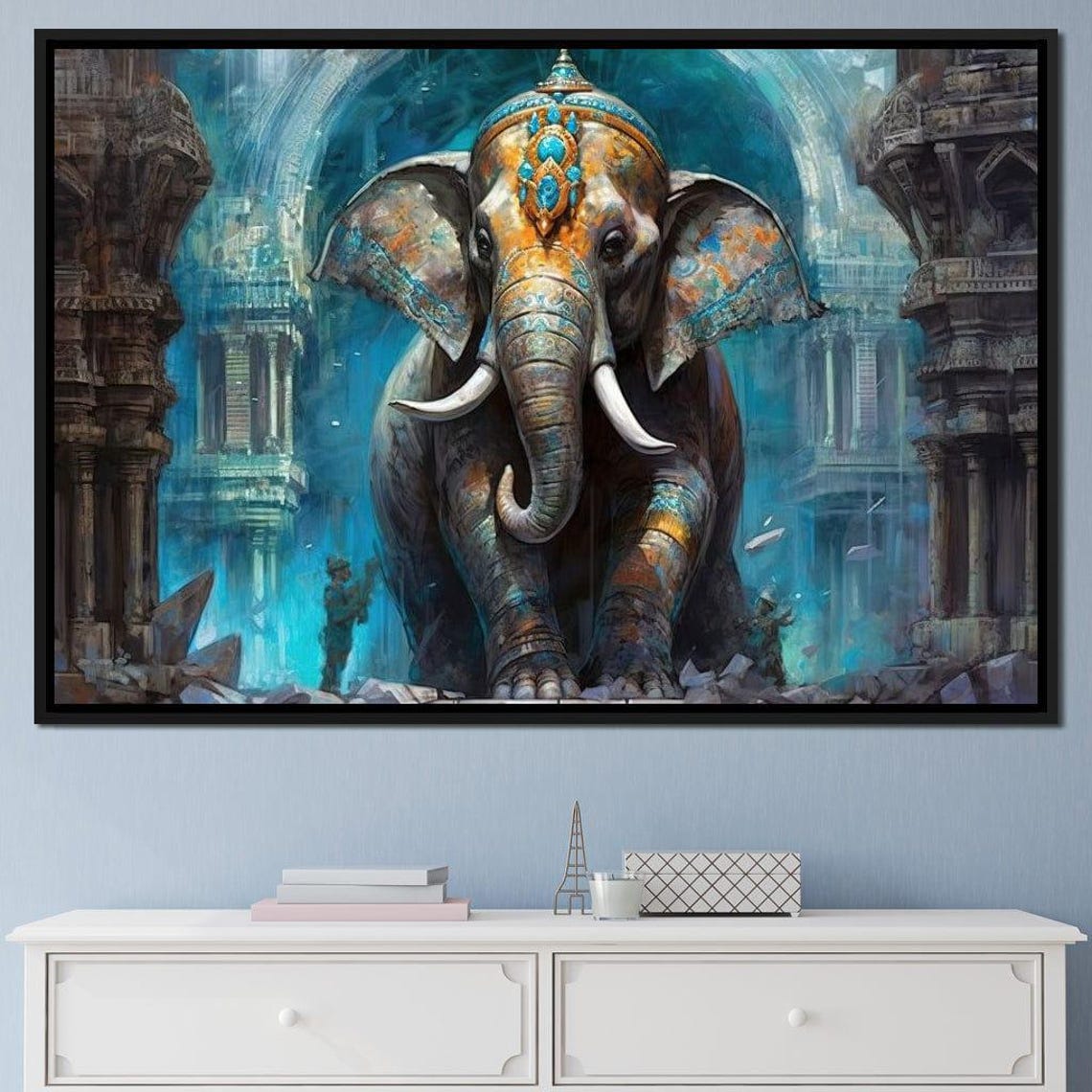 Temple Guardian Elephant Mystical Blue Indian Ruins Spiritual Poster - Image 4