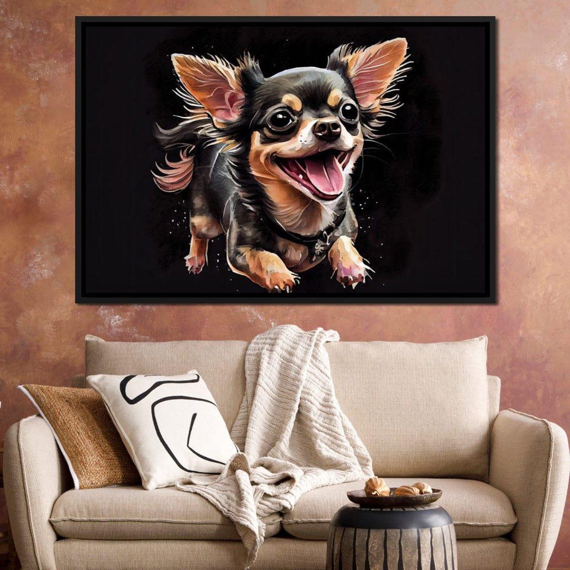 Happy Long Haired Chihuahua Jumping Joyful Puppy Dog Portrait Poster - Image 3