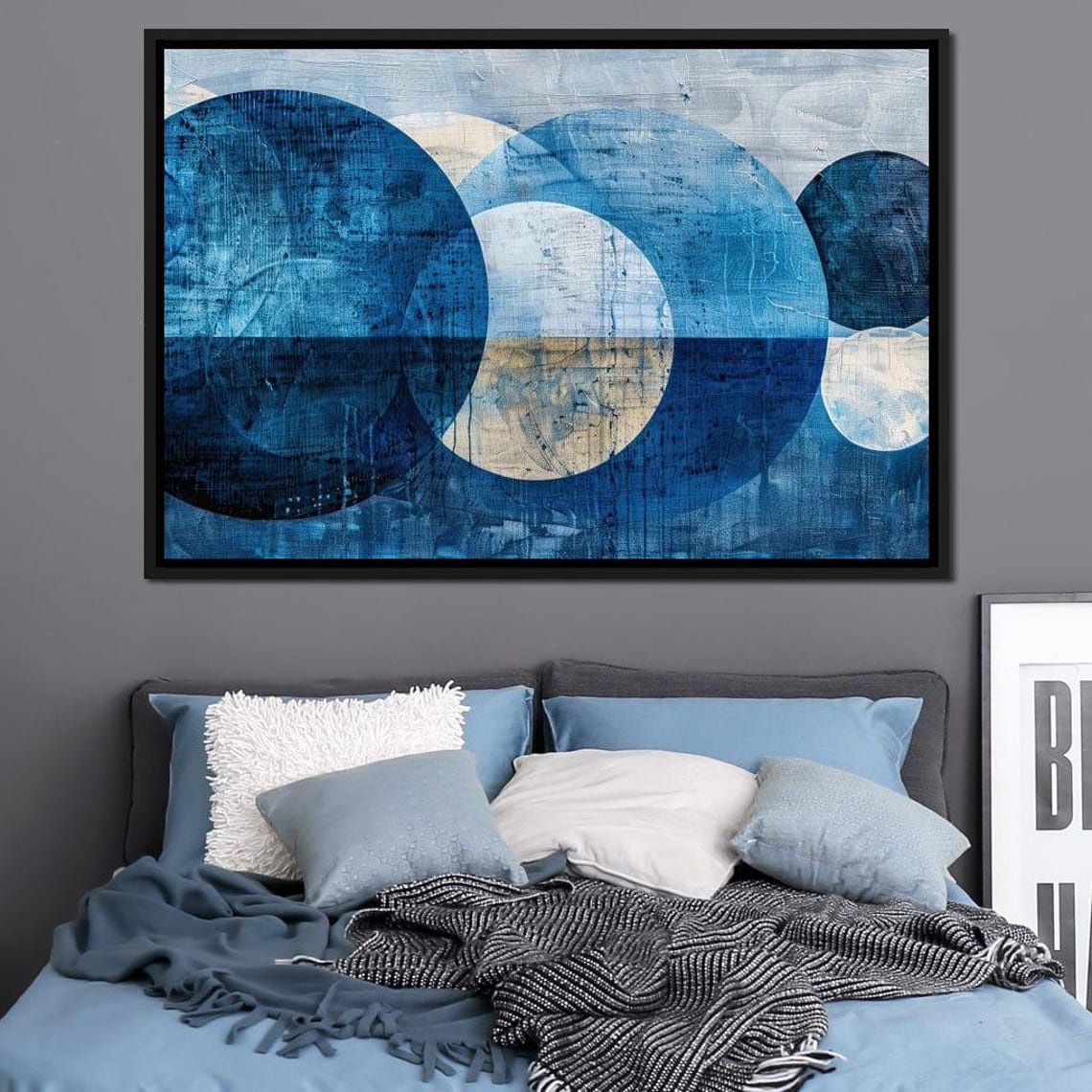 Sapphire Moons Aligned Print Abstract Circle Art Blue And Gray Modern Wall Art Geometric Home Decor By Nichecanvas - Image 3
