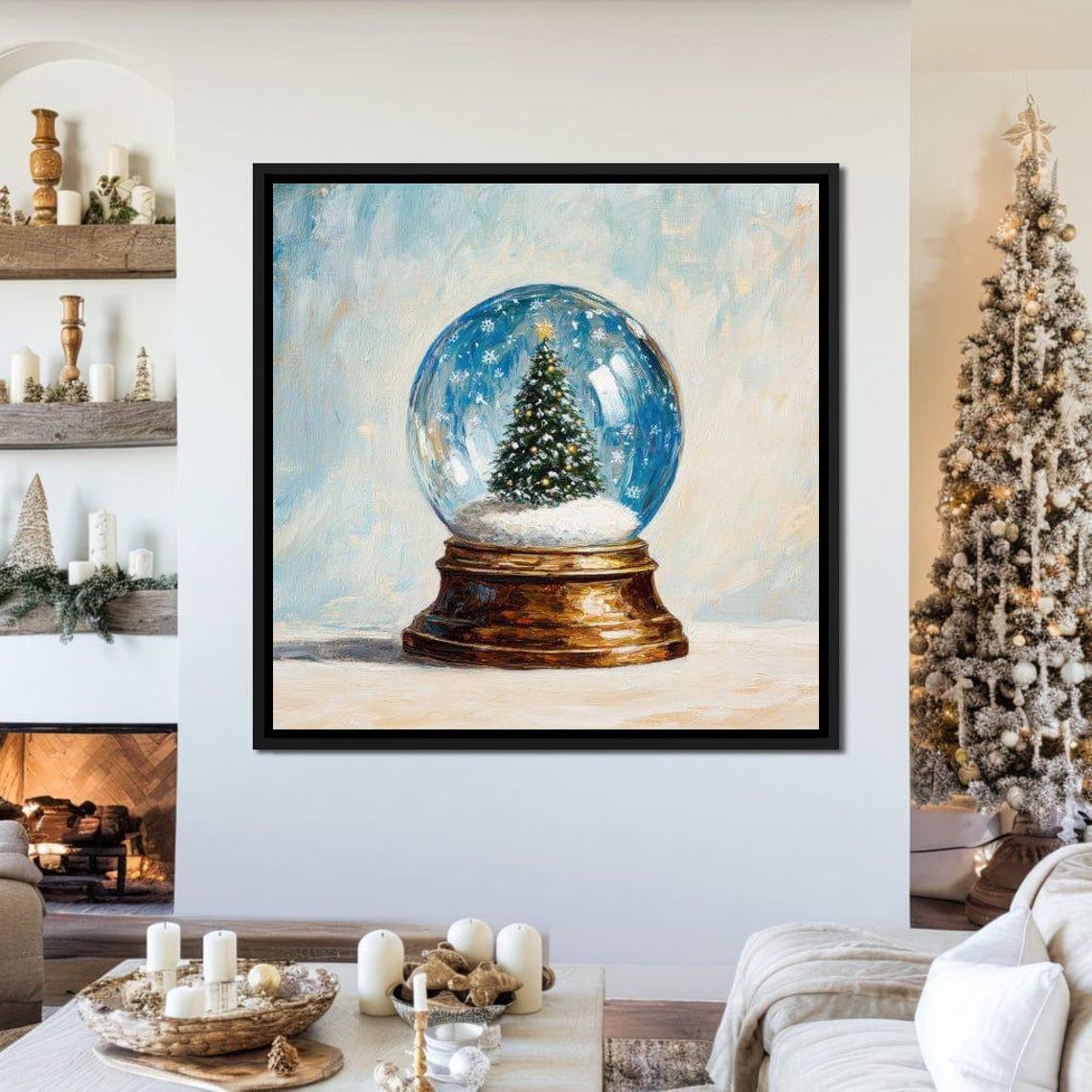 Christmas Snow Globe With Snowy Pine Tree Vintage Holiday Poster - Image 2