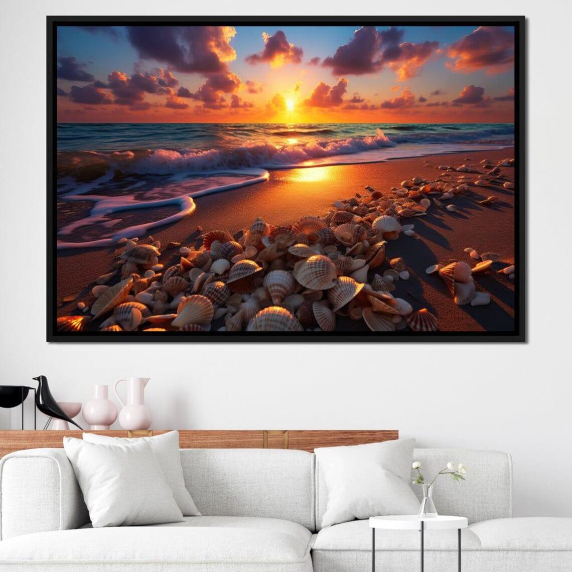 Sunset At The Seashell Shore Coastal Scene Beach Wall Art Ocean Sunset Tropical Decor Home Decor By Nichecanvas - Image 4