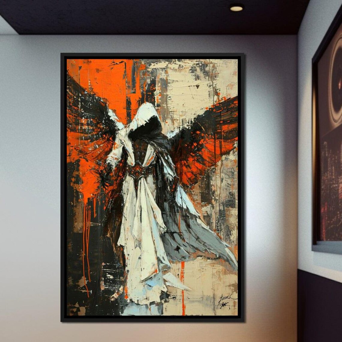 Dark Hooded Angel Black Wings Orange Abyss Fantasy Art Poster - Image 4