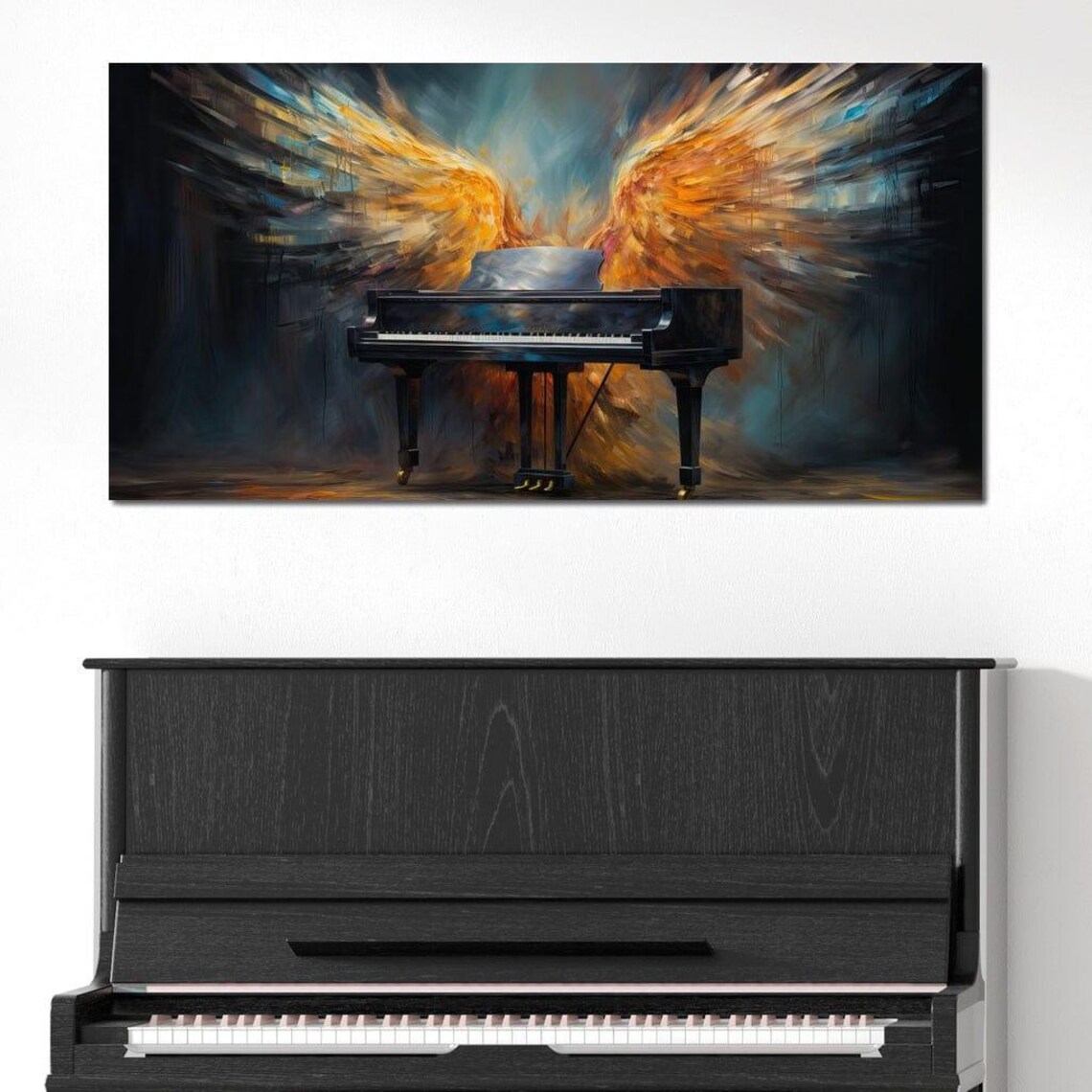 Grand Piano With Fiery Angel Wings Abstract Musical Fantasy Art Poster - Image 3