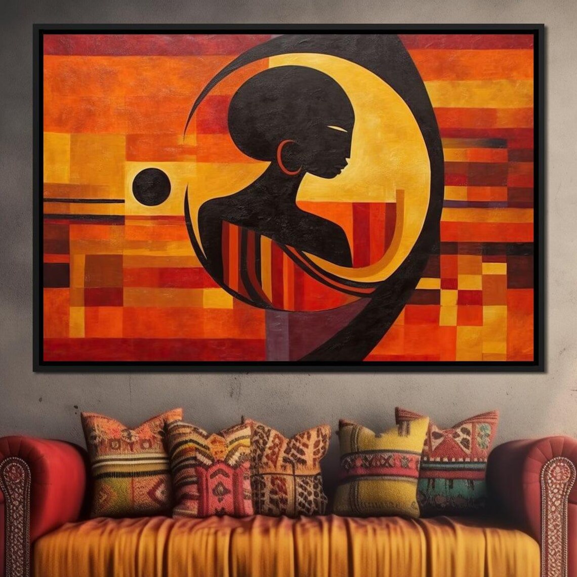 Gede Sakeem Gibbs African Abstract Art Orange Yellow Gray Modern Wall Decor By Nichecanvas - Image 2