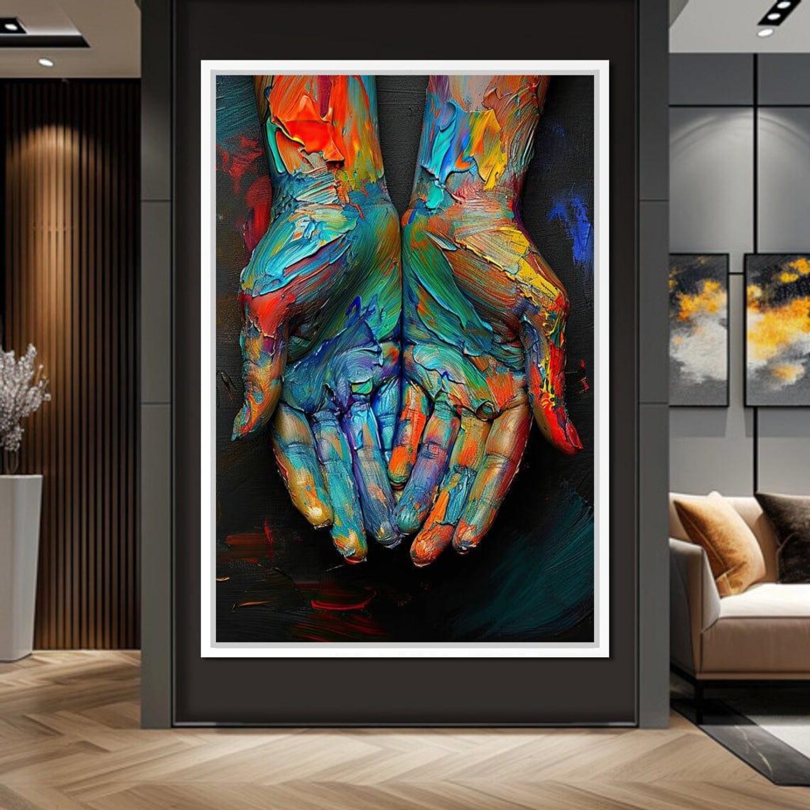 Embrace Of Chromatic Hues Painted Hands Vibrant Abstract Poster - Image 3