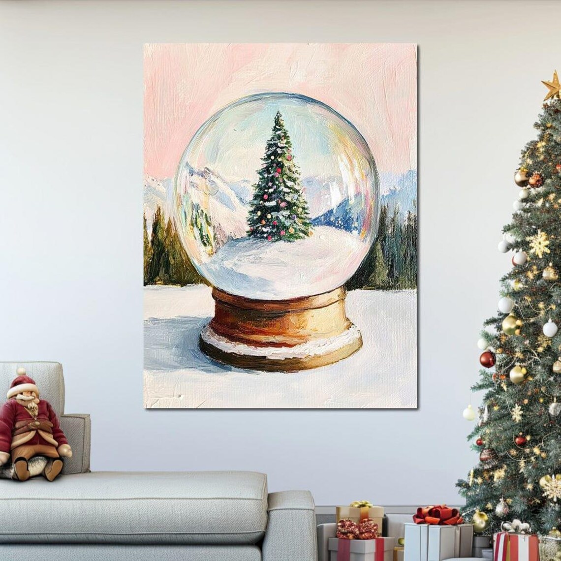Christmas Tree Snow Globe Pink Pastel Winter Wonderland Art Poster - Image 2