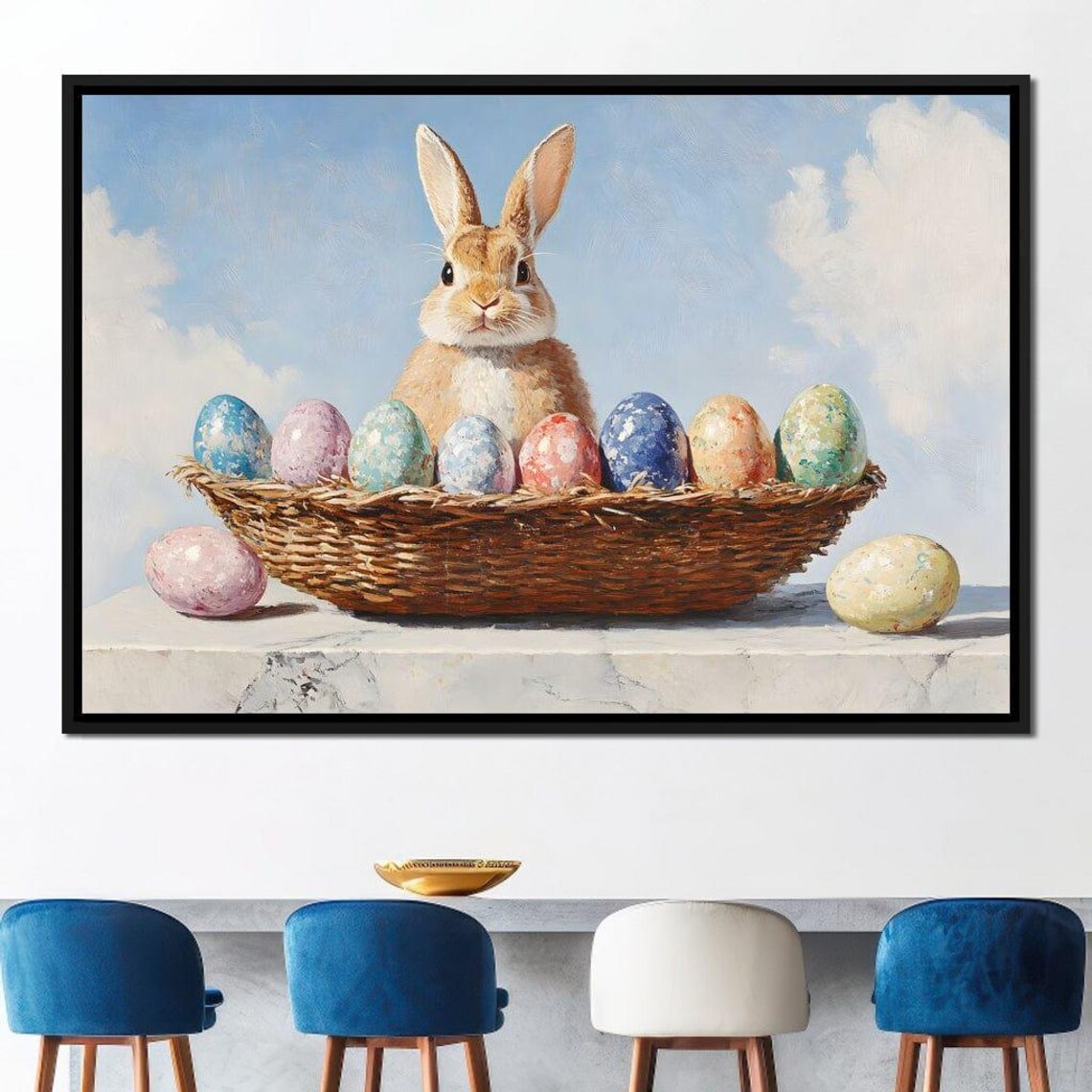Easter Bunny with a Basket of Hand Painted Colorful Eggs Poster - Image 4