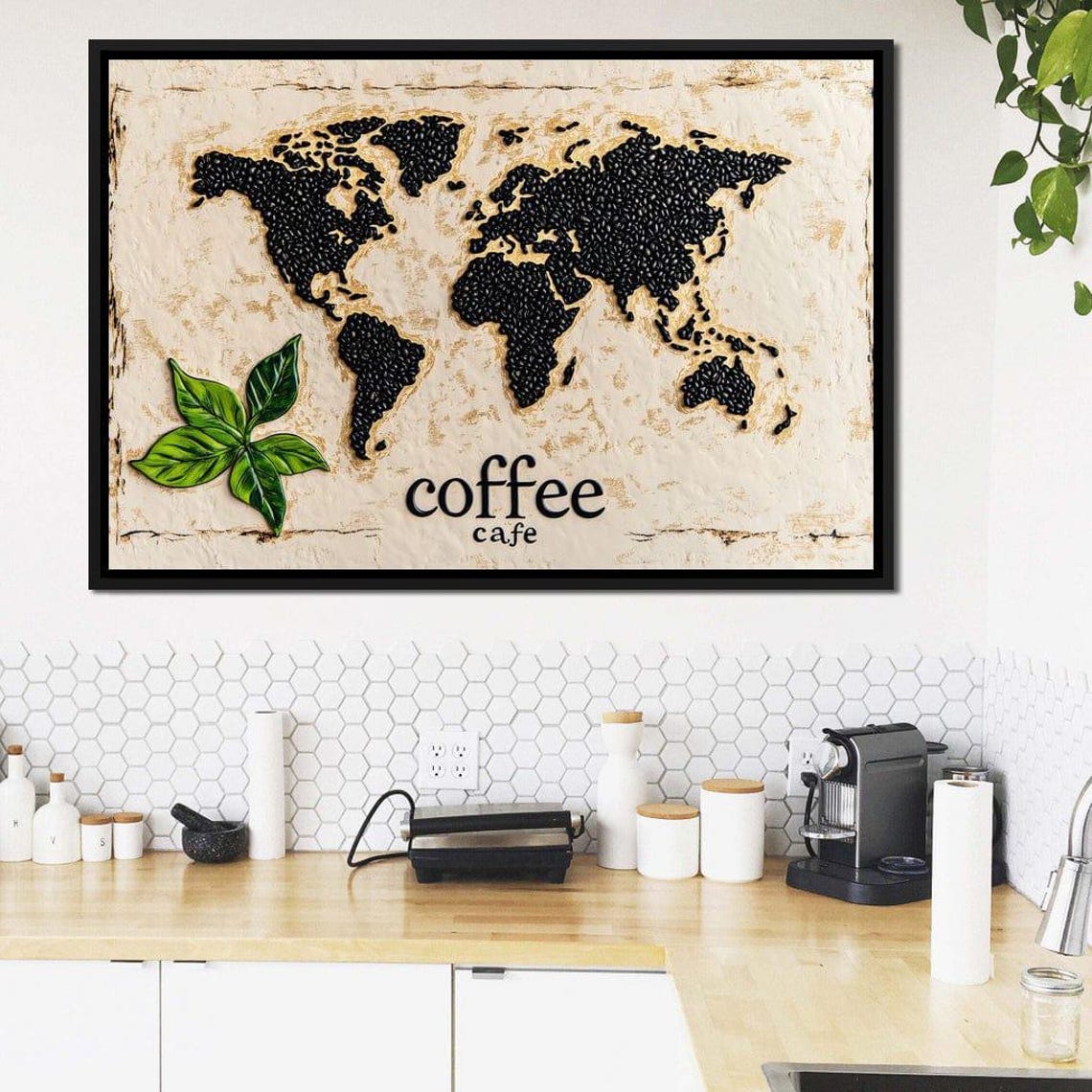 Coffee Cafe World Map Bean Art Cream Parchment Kitchen Wall Poster - Image 2