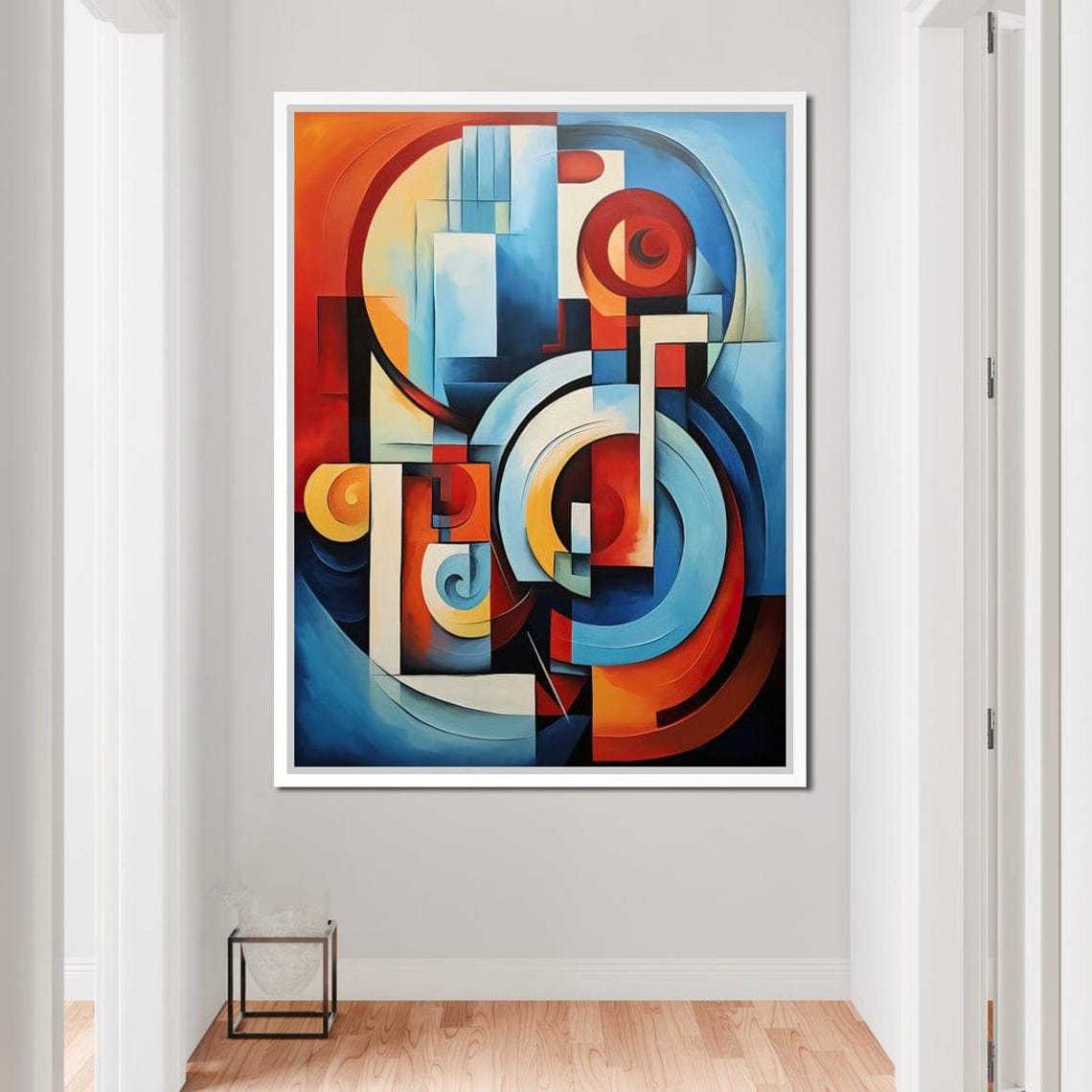 Red Blue Cubist Geometric Circles Framed Abstract Wall Art Poster - Image 4