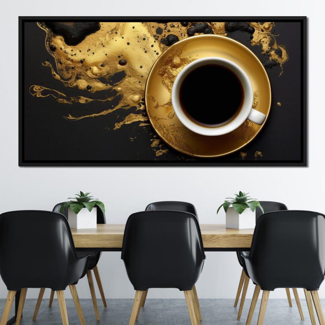 Majestic Coffee Cup Black Gold Splash Modern Kitchen Art Poster - Image 4