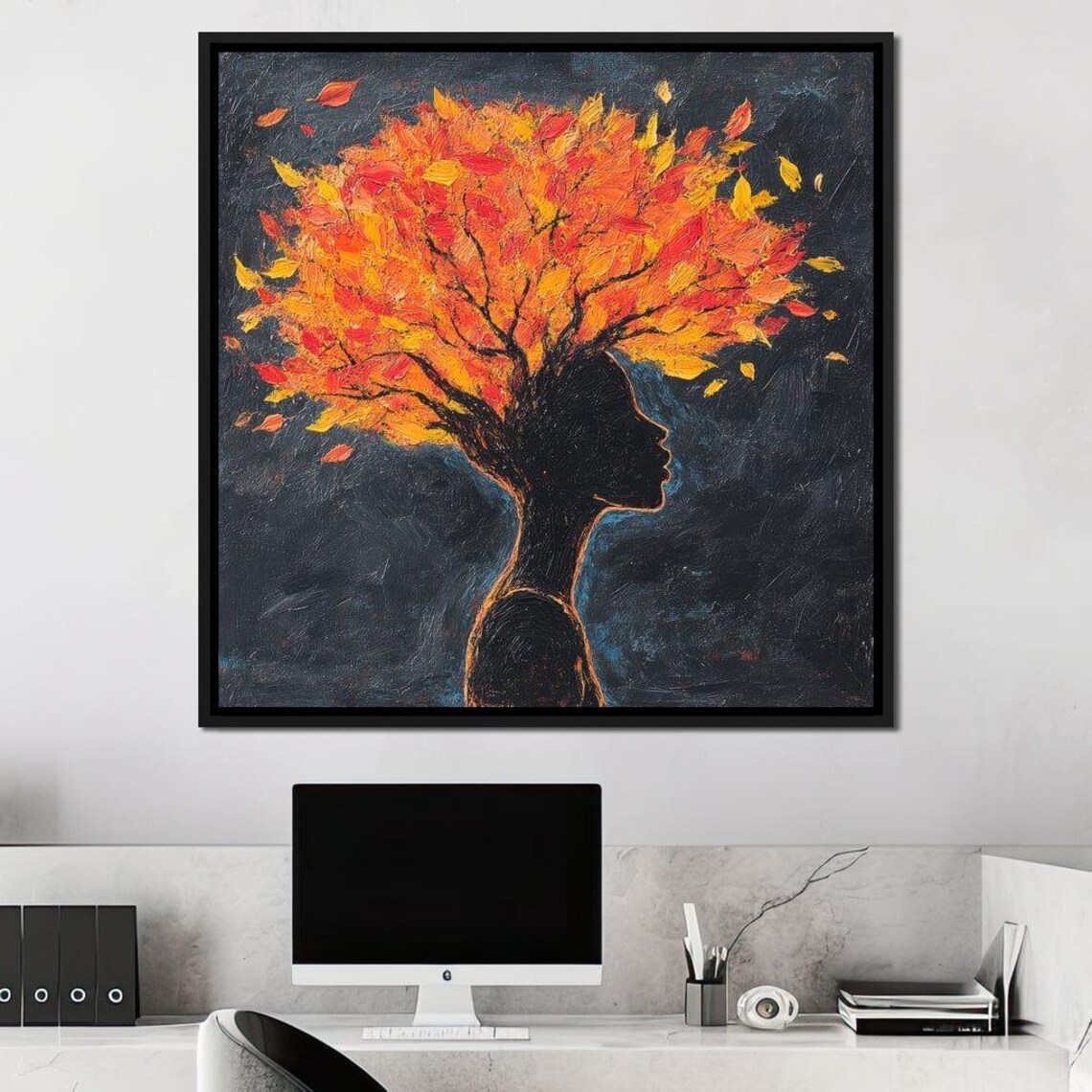 Woman Silhouette Crowned With Fiery Orange Autumn Foliage Hair Poster - Image 2