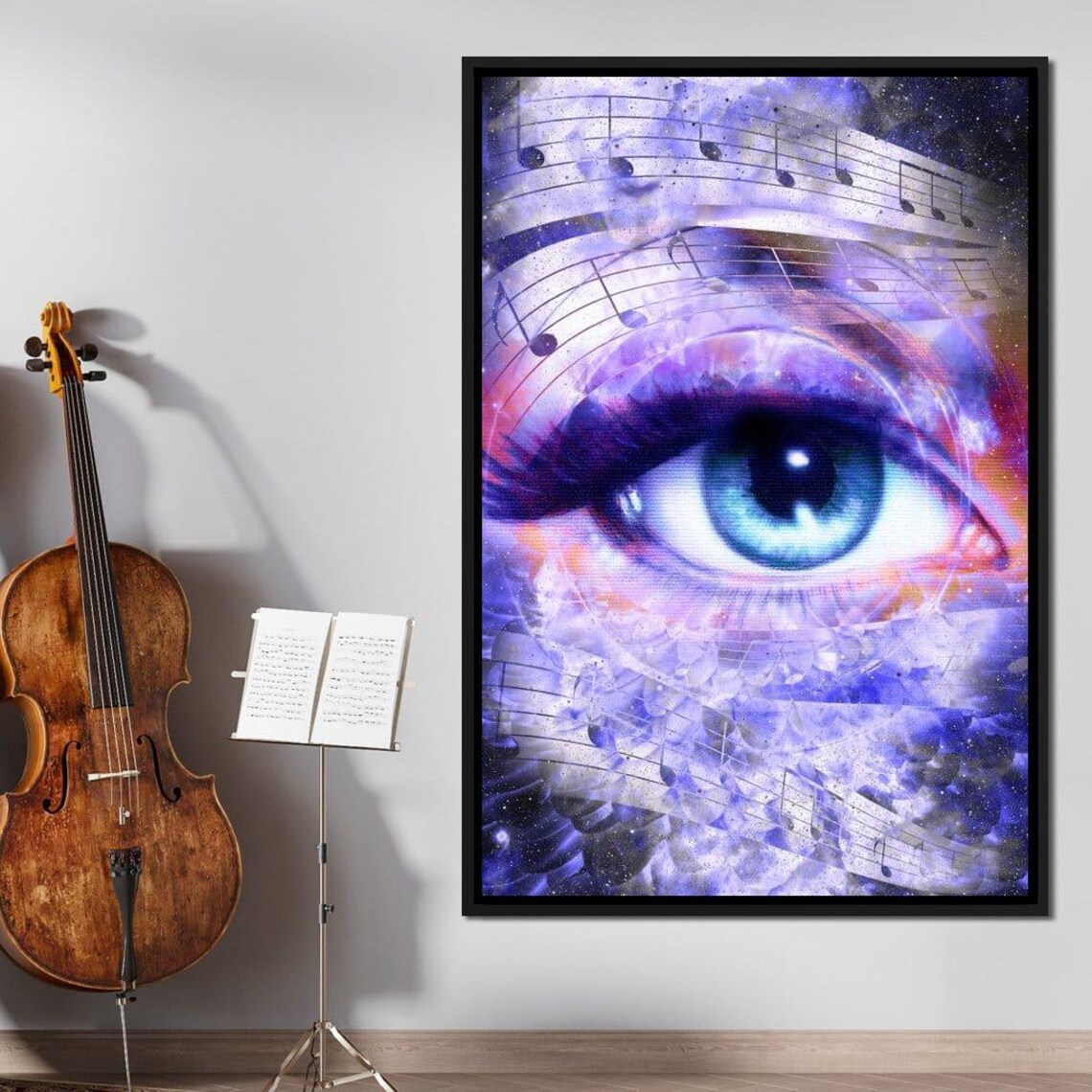 Musical Eye Abstract Sheet Music Purple Blue Fantasy Music Art Wall Poster