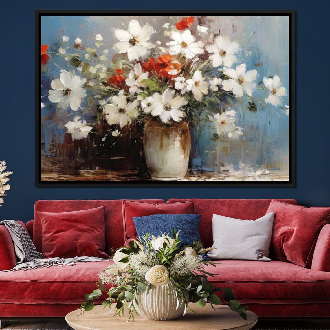 Vintage Daisy Poppy Bouquet Glass Vase Classic Floral Art Poster