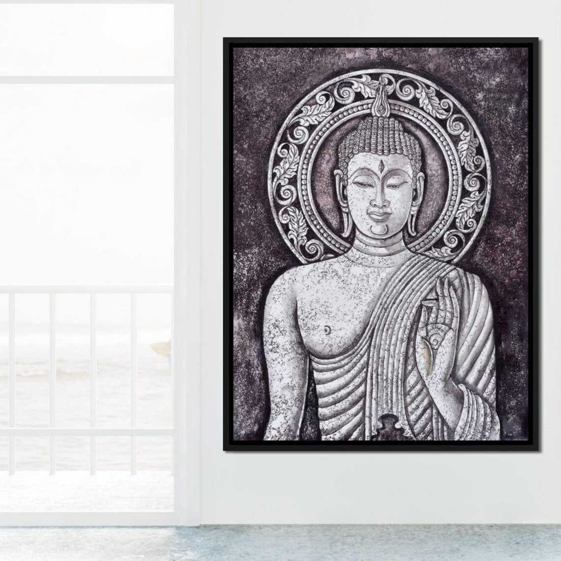 Grey Stone Buddha Monochrome Meditative Zen Spiritual Calm Wall Art - Image 2