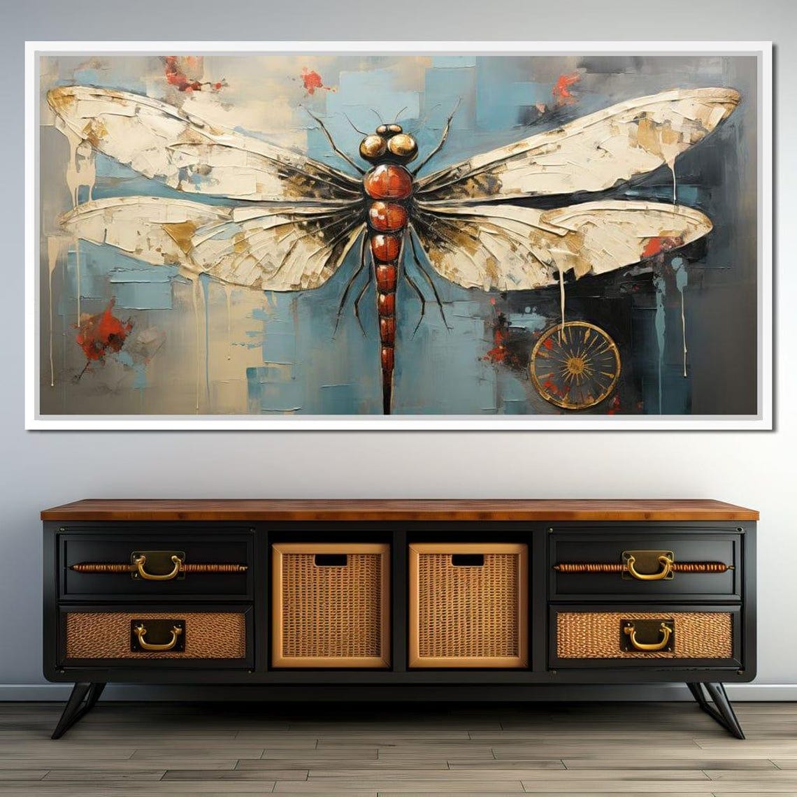 Rustic Dragonfly Distressed Blue Gray Vintage Insect Wall Art Poster - Image 3