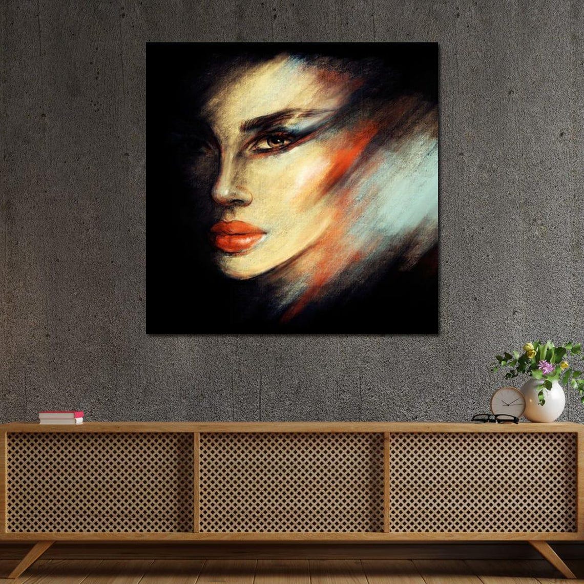 Dramatic Painted Woman Face Smoky Makeup Red Lips Dark Elegant Poster - Image 3
