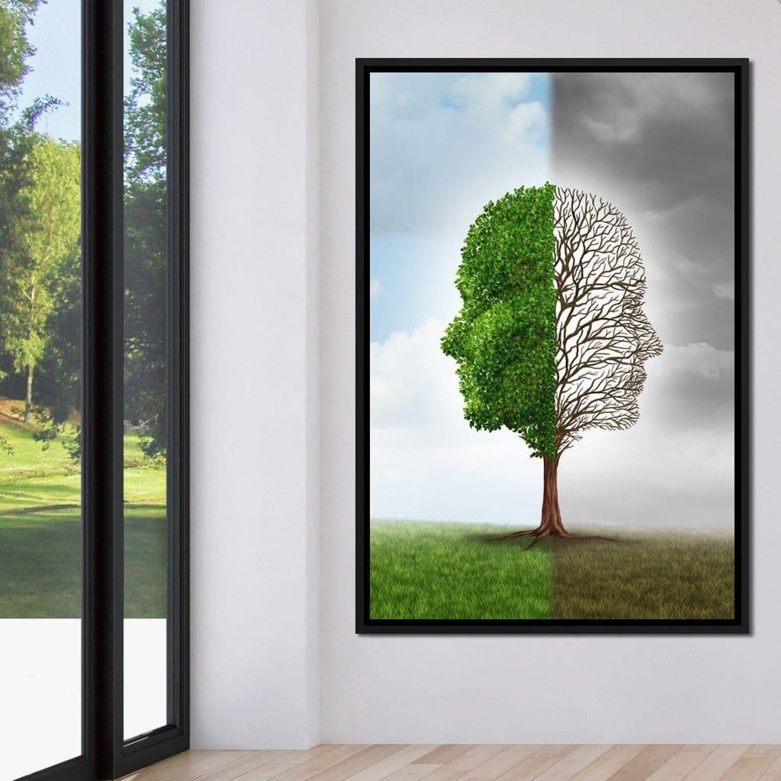Tree Of Life Human Head Silhouette Half Green Half Bare Concept Poster
