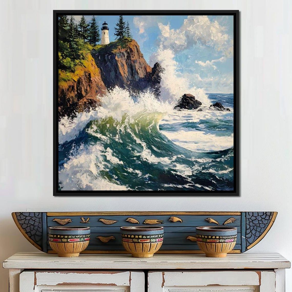 Coastal Lighthouse Wavescape Ocean Waves Wall Art Nautical Scene Beach Home Decor Nature Landscape Seascape Print By Nichecanvas - Image 4