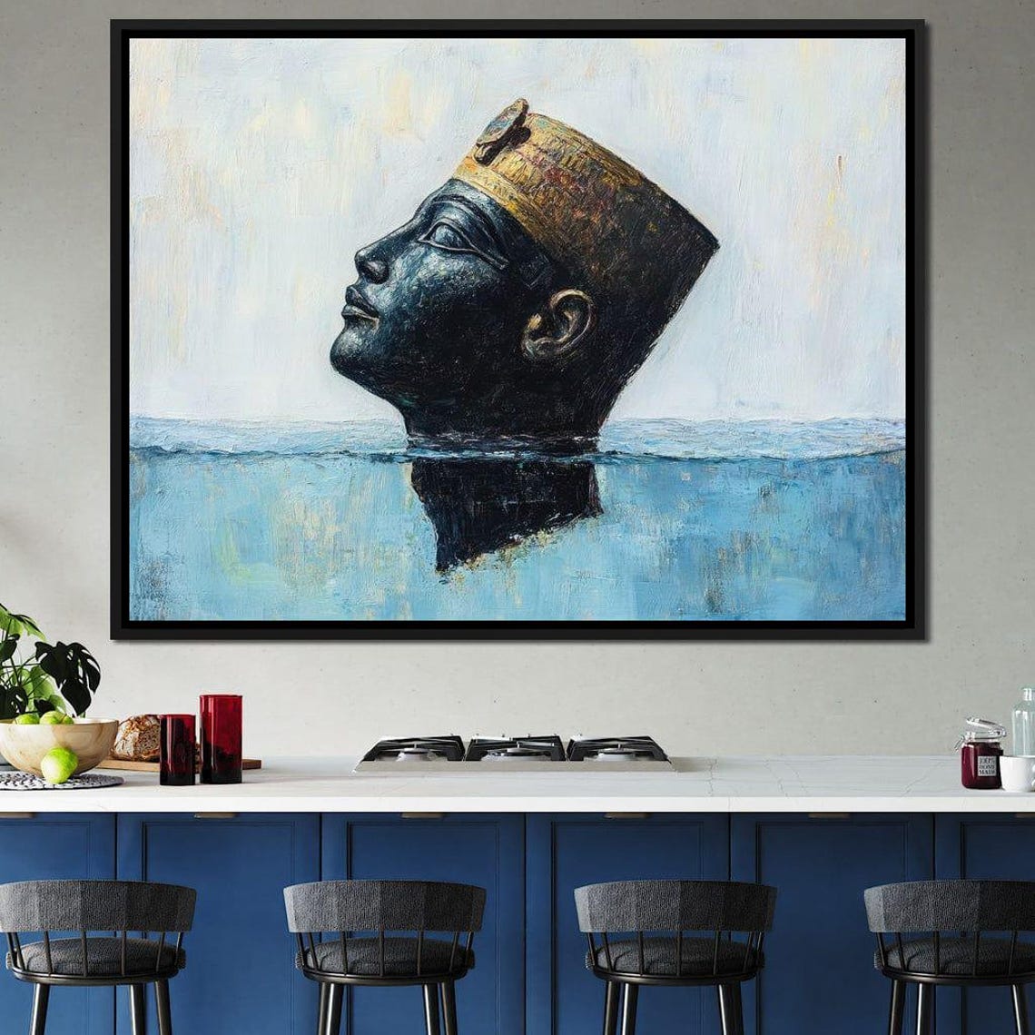 Egyptian Pharaoh Bust Emerging From Calm Water Minimalist Art Poster - Image 3
