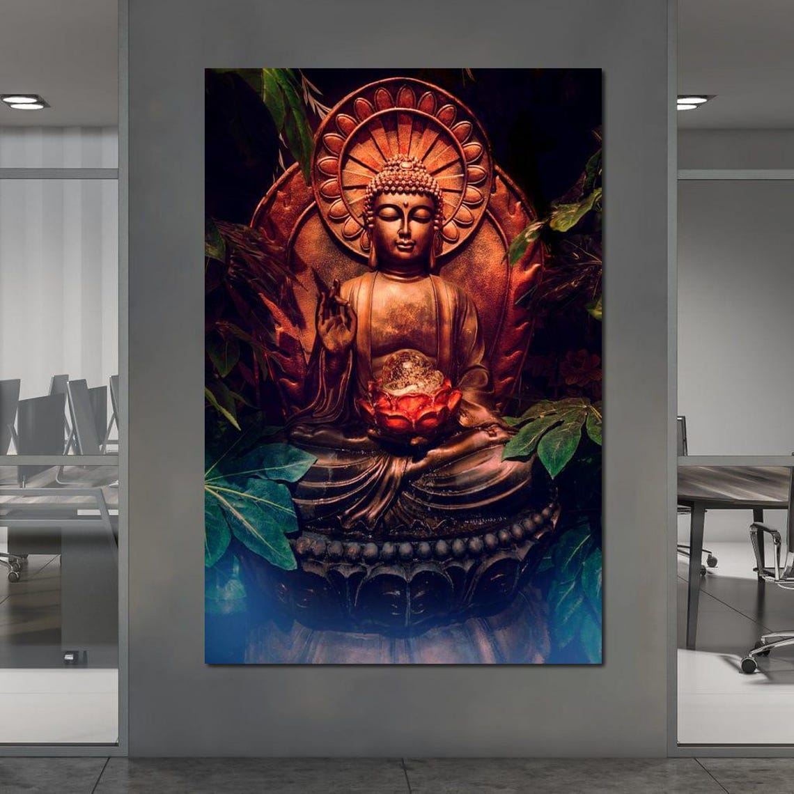 Bronze Buddha Statue Lotus Meditation Zen Spiritual Wall Art Poster - Image 3