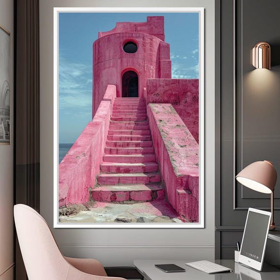 Fuchsia Fortress Steps Pink Architecture Coastal Home Decor Contemporary Art Serene Atmosphere By Nichecanvas