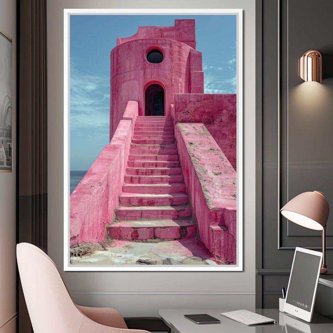 Fuchsia Fortress Steps Pink Architecture Coastal Home Decor Contemporary Art Serene Atmosphere By Nichecanvas