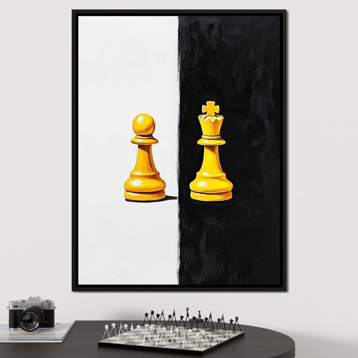 Minimalist Yellow Chess King Pawn Black White Split Modern Art Poster - Image 4