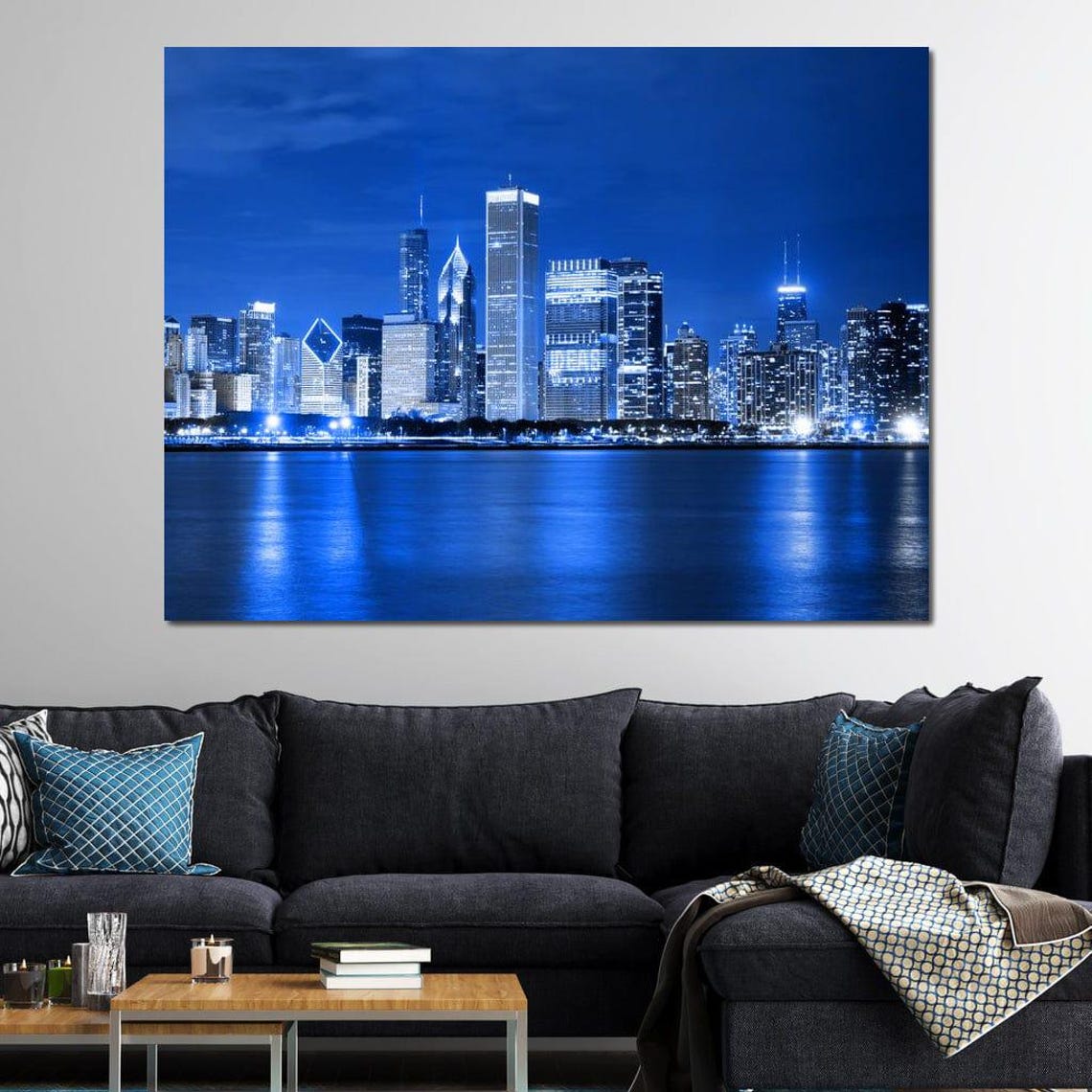 Chicago Skyline Blue Night Lake Reflection Downtown Lights City Poster - Image 4