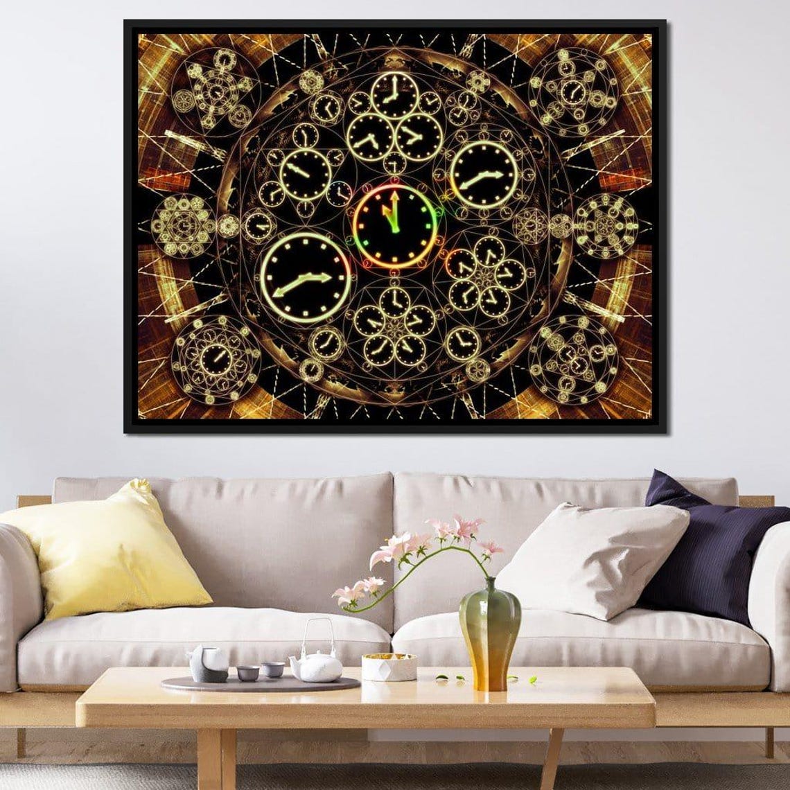 Circles Of Time Abstract Wall Art With Artistic Clocks Psychedelic Colors Fantasy Geometric Design Whimsical Decor By Nichecanvas