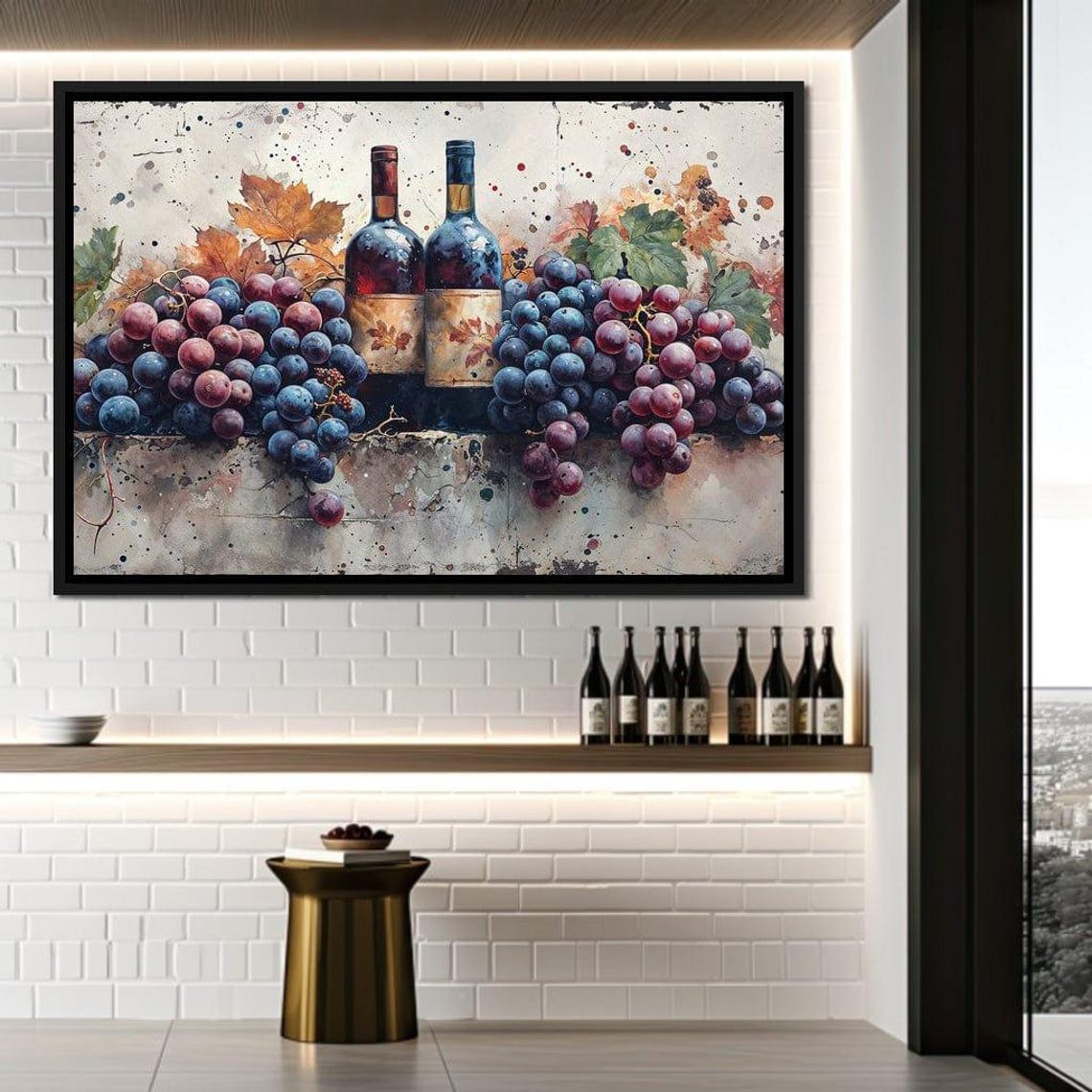 Wine Bottles Grape Clusters Watercolor Rustic Kitchen Wine Art Print - Image 4