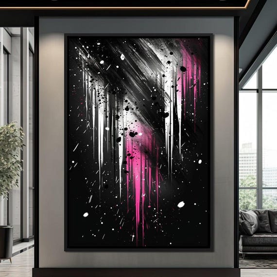 Sable Streaks With Magenta Flair Abstract Wall Art Modern Decor Drip Paint Vibrant Geometric Design By Nichecanvas