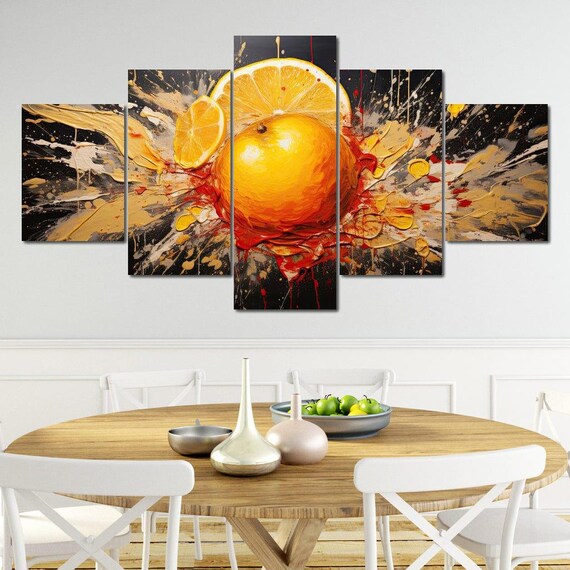 Citrus Splash Symphony Fruit Wall Art Colorful Kitchen Decor Abstract Orange Yellow Red Home Decor By Nichecanvas