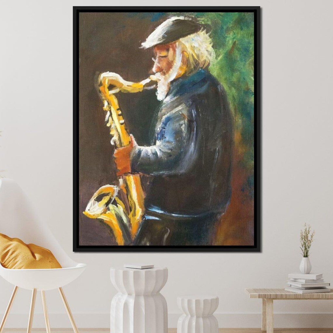 Saxophone Player Elderly Jazz Musician Impressionist Painting Moody Wall Art - Image 2