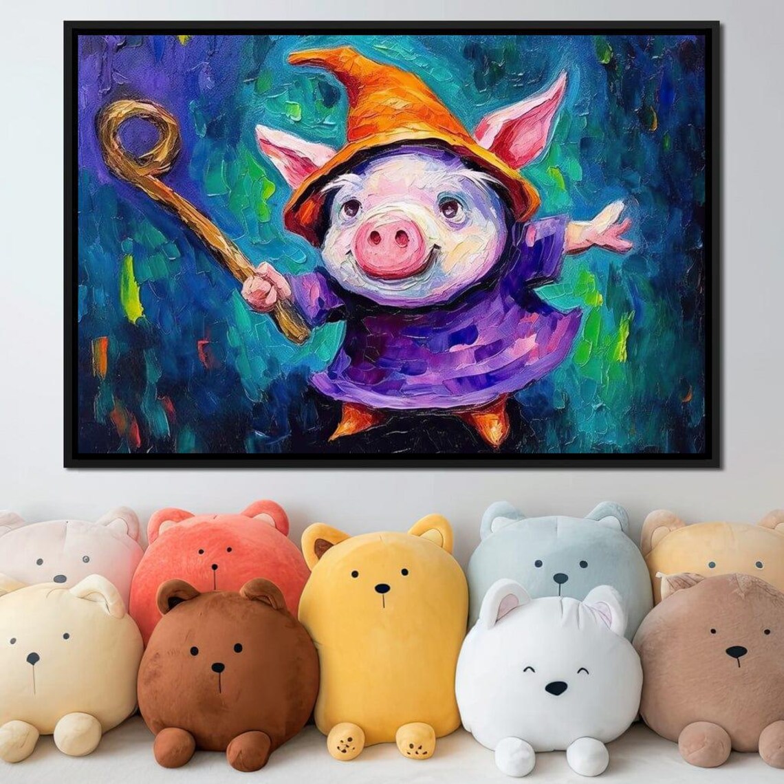 Piglet Wizard Cute Magic Hat Wand Purple Robe Kids Fantasy Art Poster - Image 3