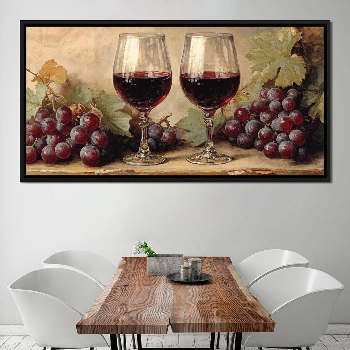 Red Wine Glasses And Grape Clusters Vintage Rustic Kitchen Bar Print - Image 3