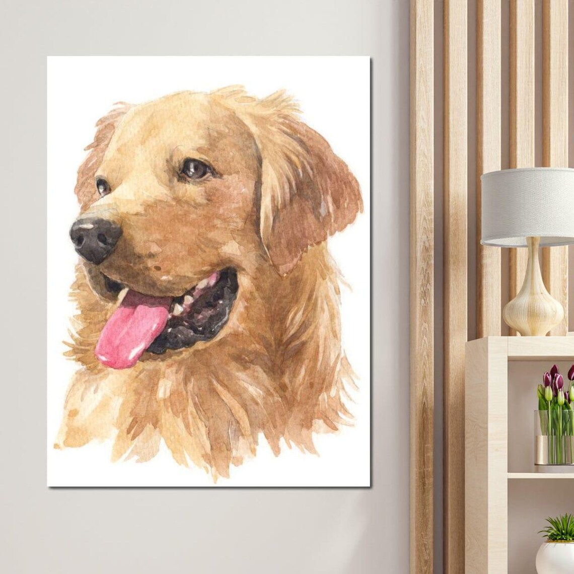 Golden Retriever Watercolor Happy Dog Portrait Pet Lover Wall Art - Image 4