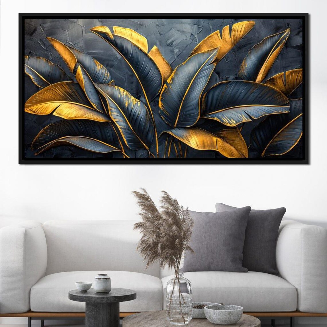 Black Gold Tropical Banana Leaves Luxe Dark Botanical Wall Poster - Image 3